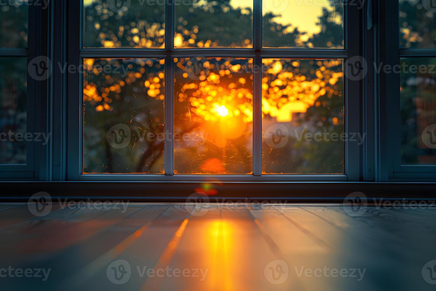 Warm Evening Sunlight Through Window - Cozy Home Interior Sunset Scene for Design and Decor Inspiration photo
