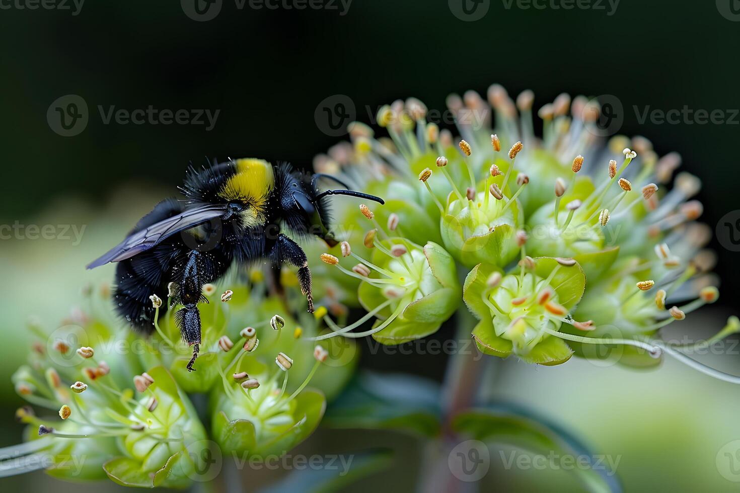 Macro Photography of Bumblebee on Flower in Bloom Nature, Wildlife, Pollination photo