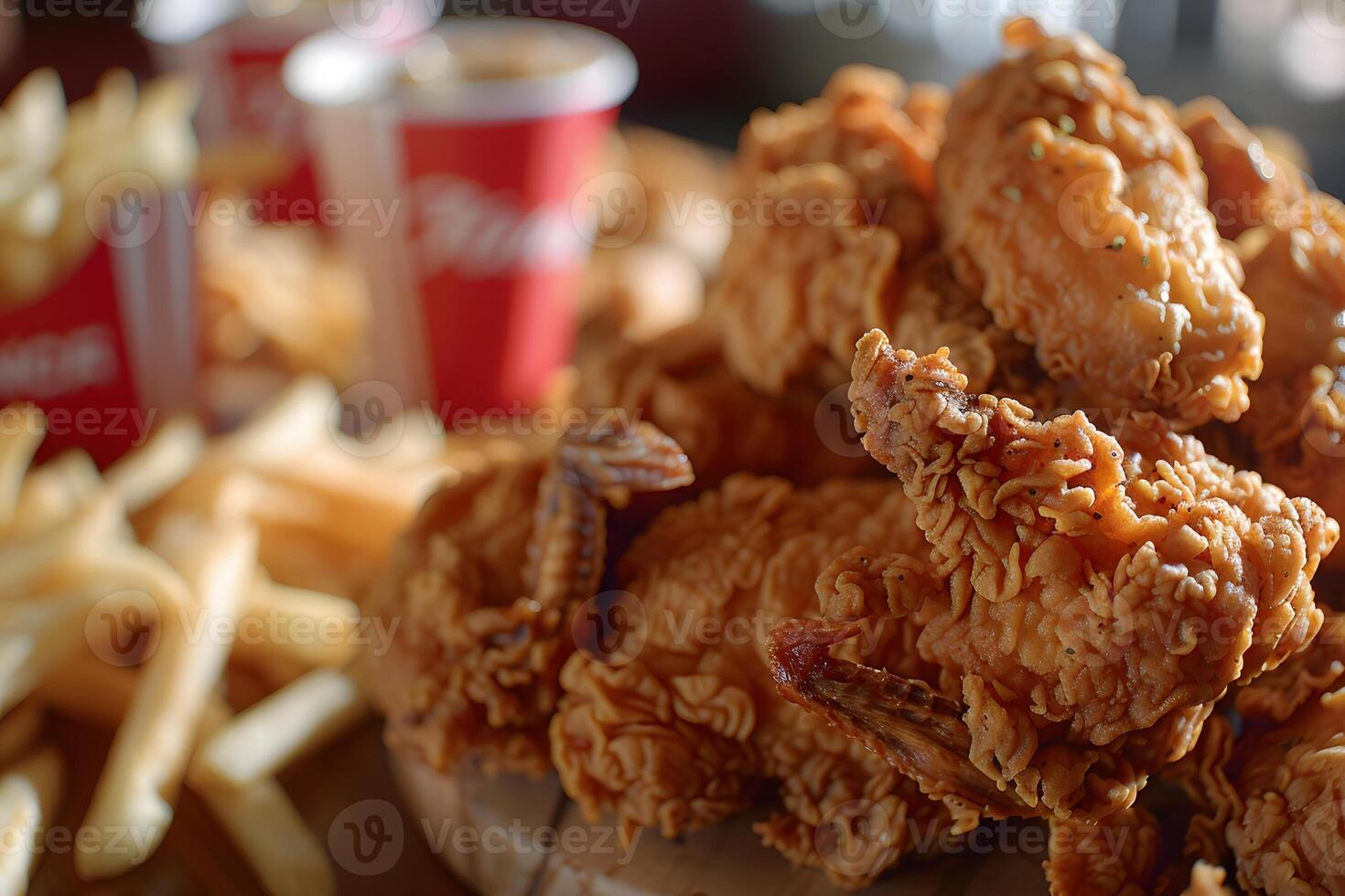 Crispy Fried Chicken with French Fries and Soda - Fast Food Meal Concept for Menu Design or Advertisement photo