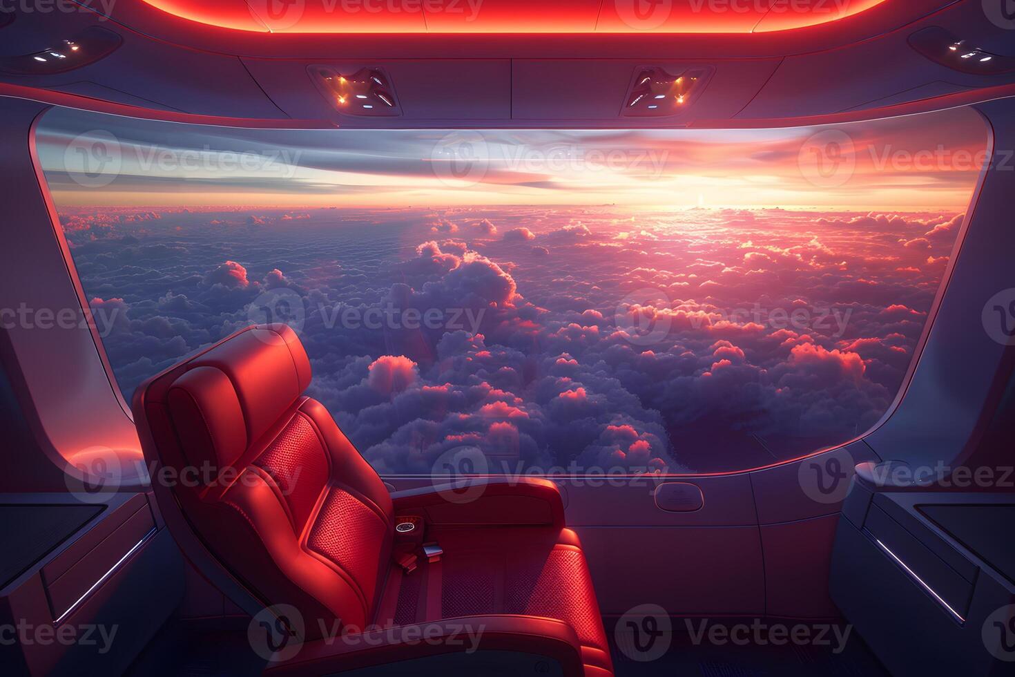 Scenic Sunset from Futuristic Airplane Interior - Travel Inspiration, Design for Print, Poster photo