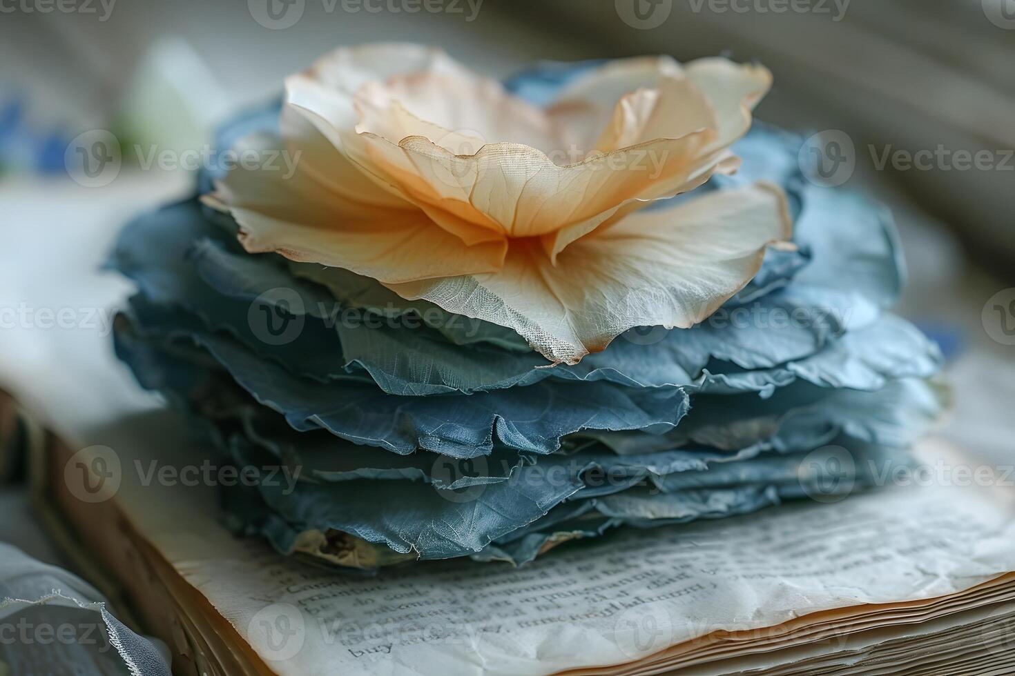 Delicate Fabric Rose on Antique Book Pages for Vintage Decor and Craft Inspirations photo