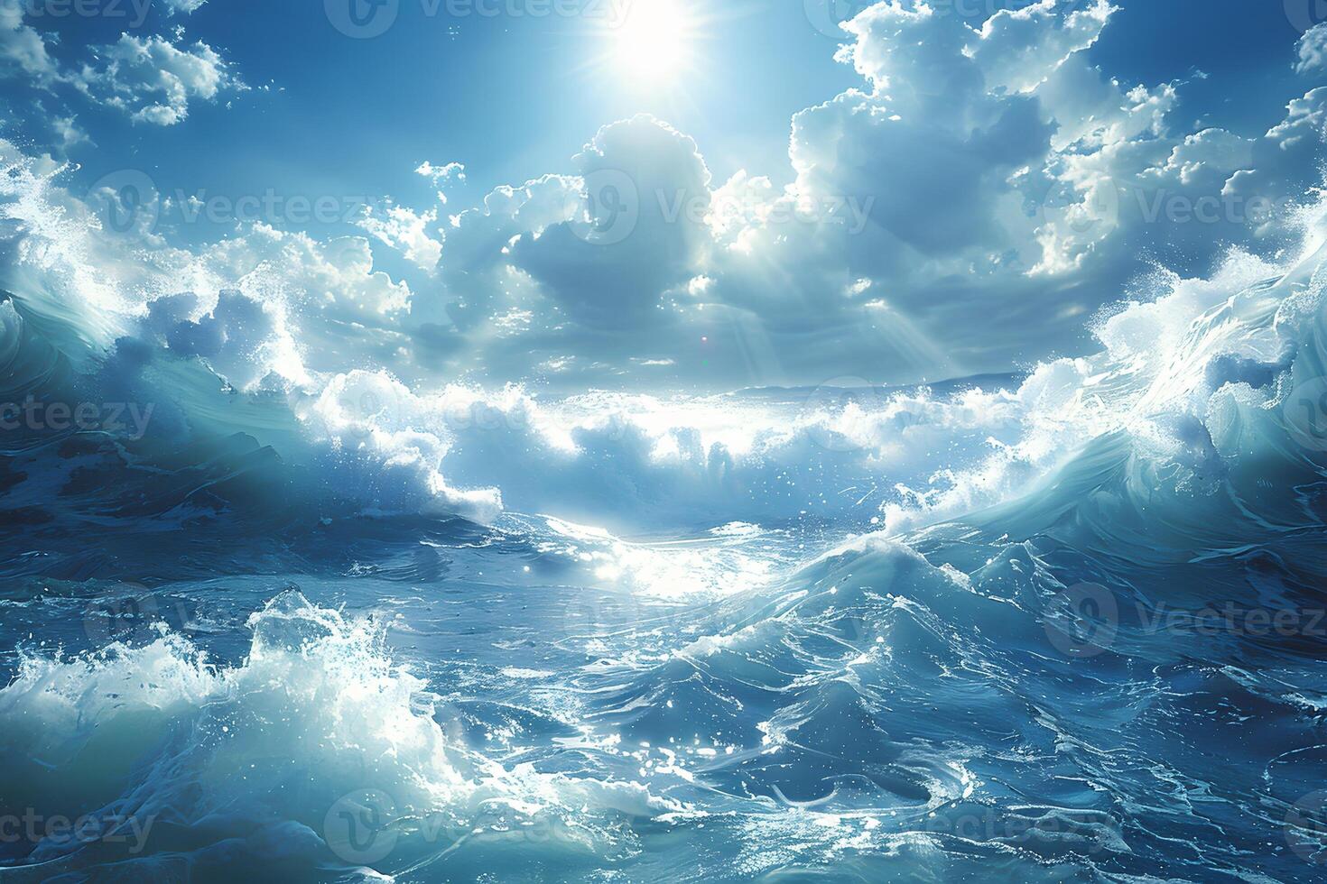 Dynamic Ocean Waves Under Sunlit Sky Nature's Raw Power for Posters, Prints, and Digital Design photo