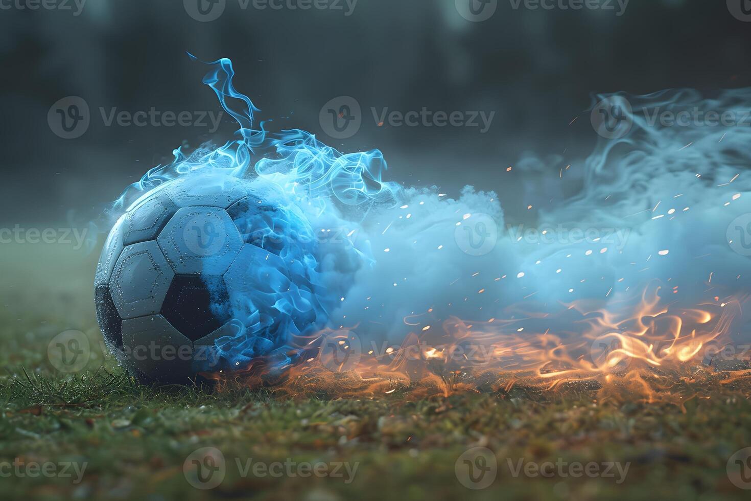 View of a soccer ball on a green lawn. photo
