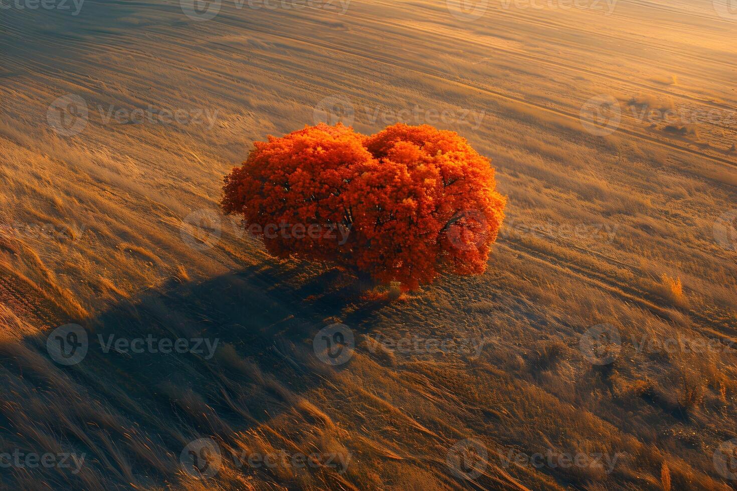 Solitary Tree in Autumn Field at Sunset - Nature, Landscape, Horizon, Autumn, Tranquility photo