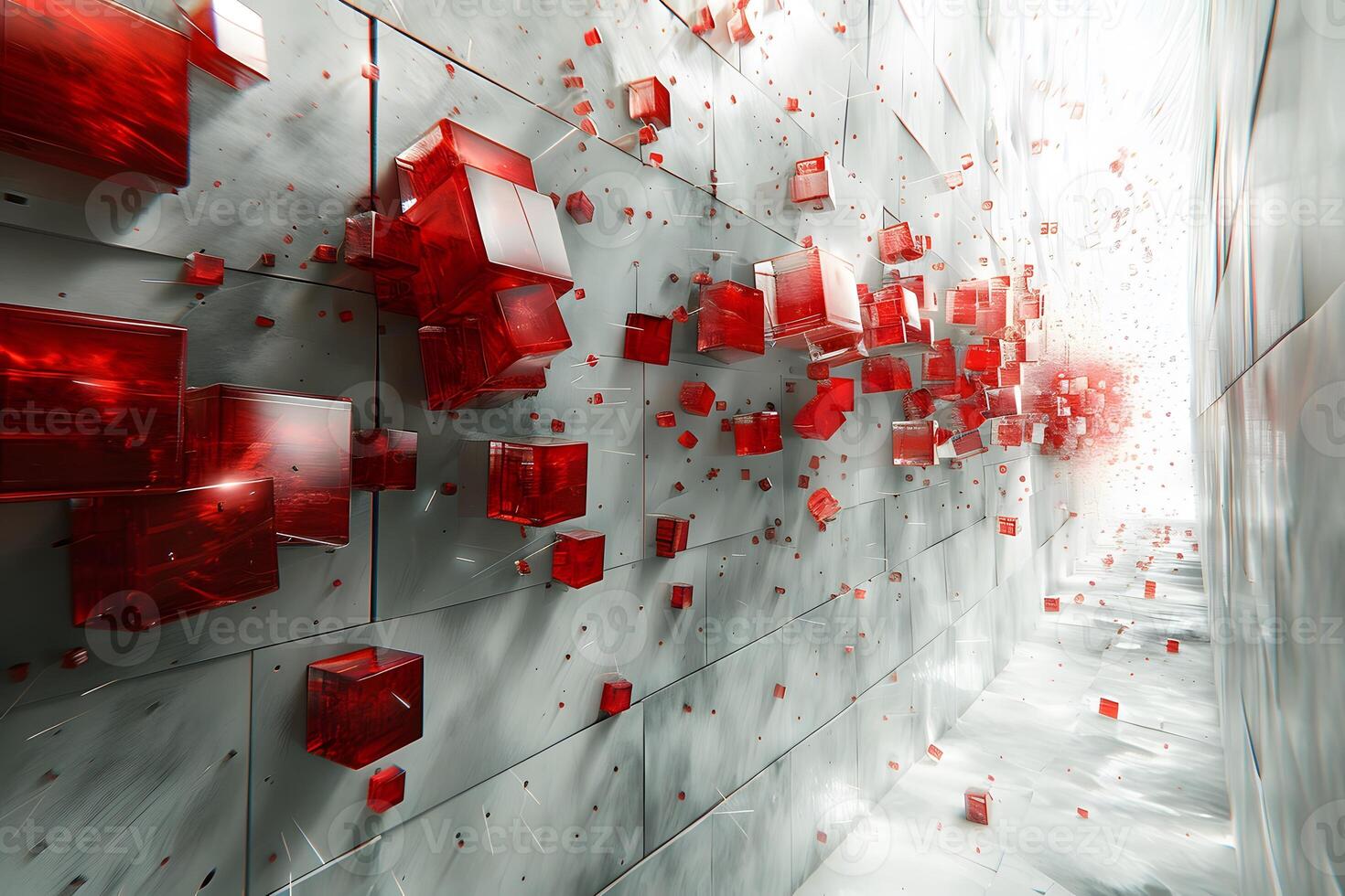 Abstract Red Cubes in Motion - Modern 3D Digital Art for Futuristic Design Projects photo