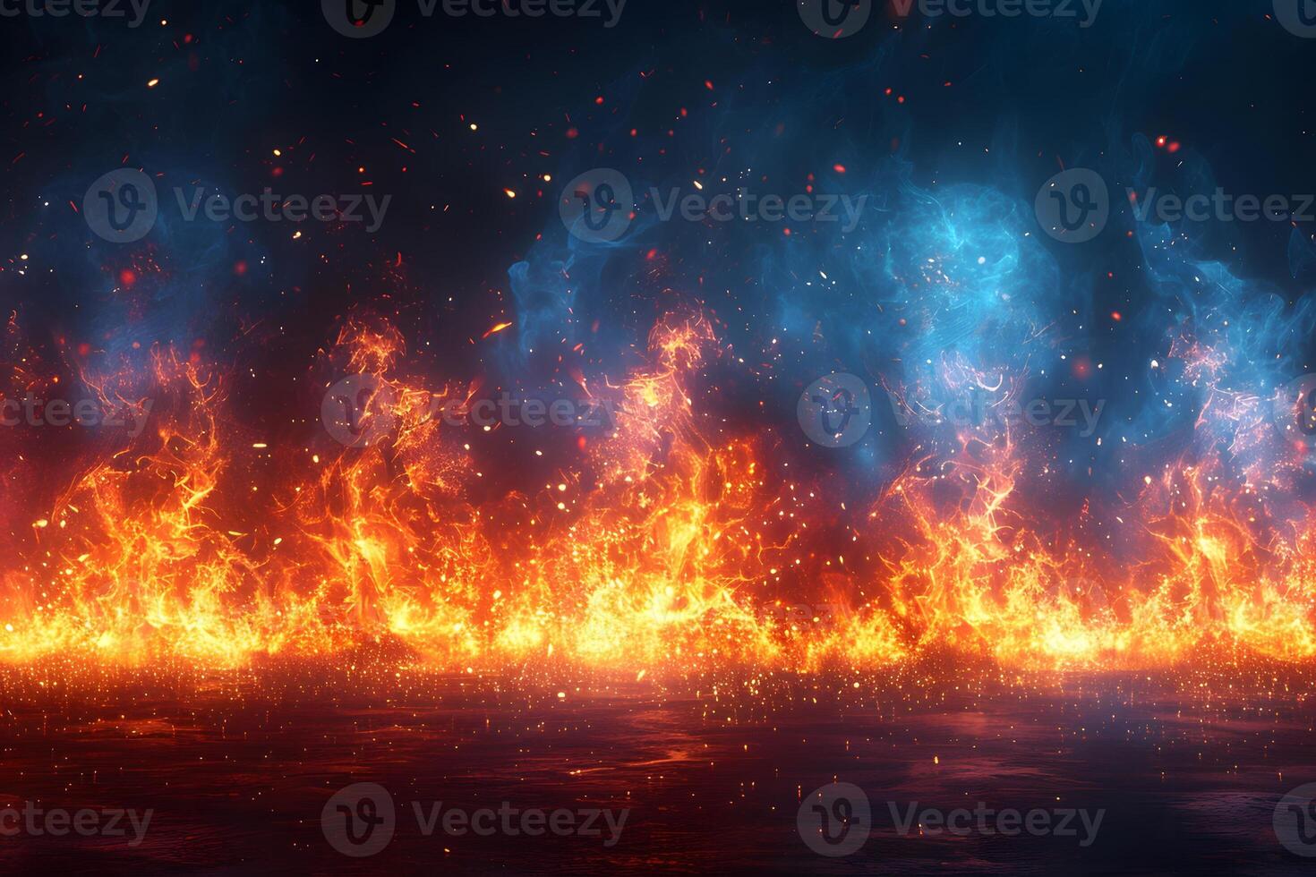 Dramatic Fiery Explosion with Blue Smoke - Intense Energy Concept for Digital Art and Visual Effects photo