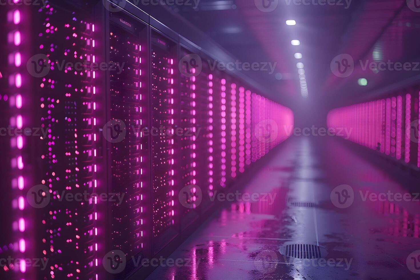 Futuristic Data Center With Vibrant Pink Lighting - Technology Infrastructure for Cloud Computing and Big Data Solutions photo