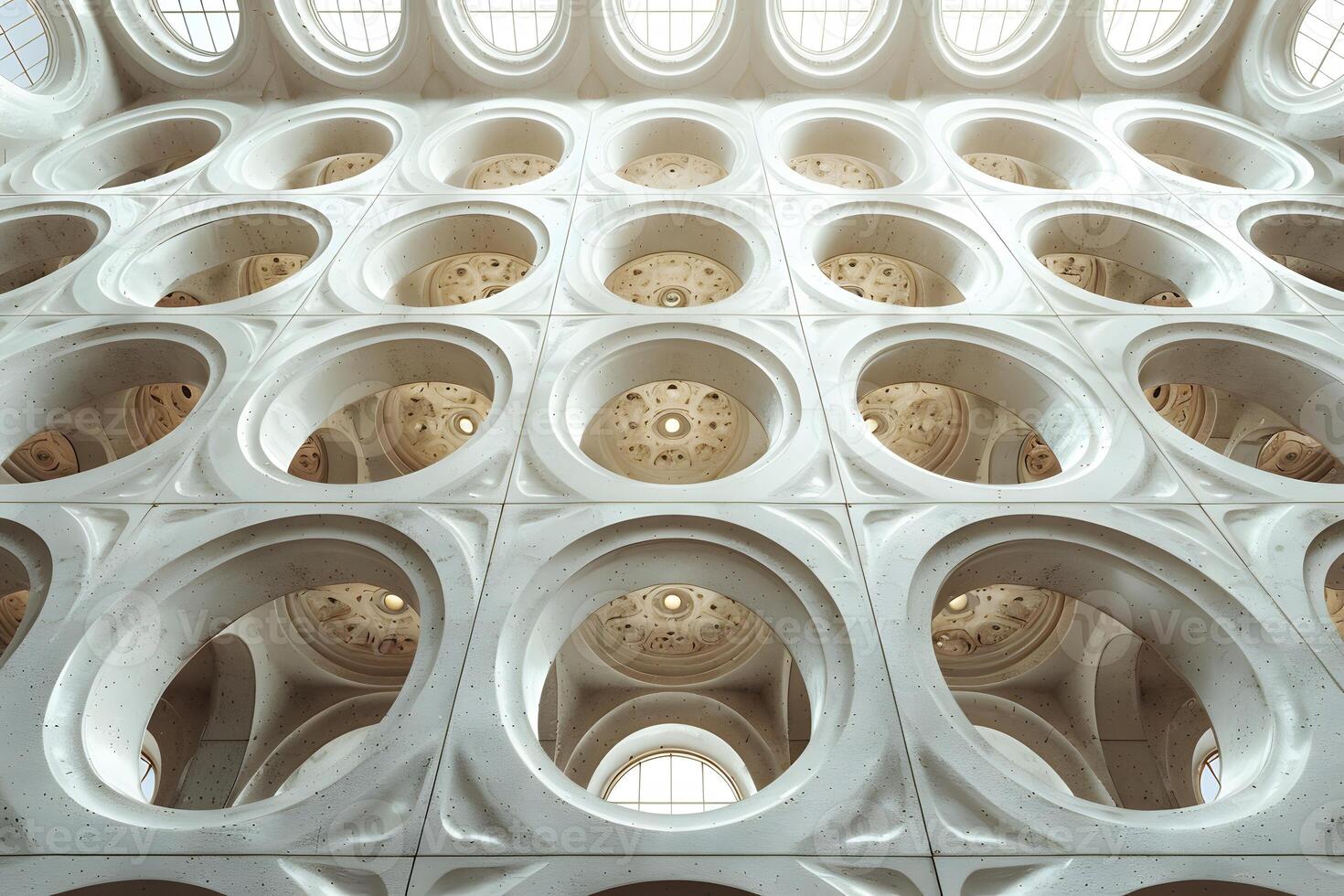 Futuristic Geometric Architecture Design with Circular Patterns and Natural Light photo