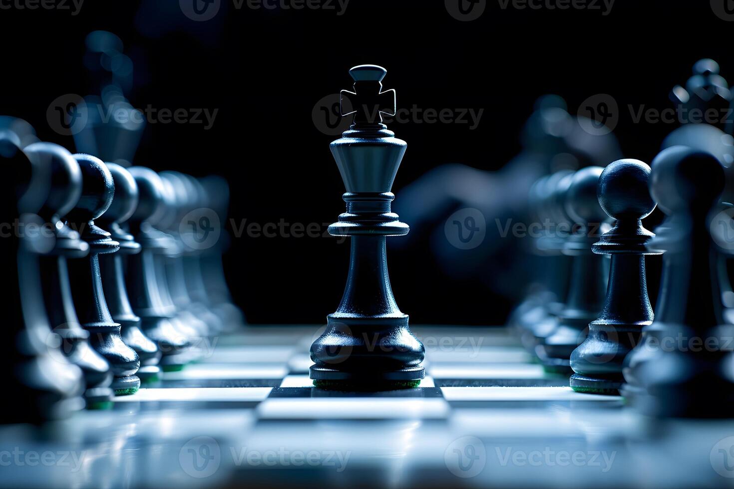 Strategic Chess Game Board with King Piece Under Focus - Concept of Decision-Making and Leadership photo