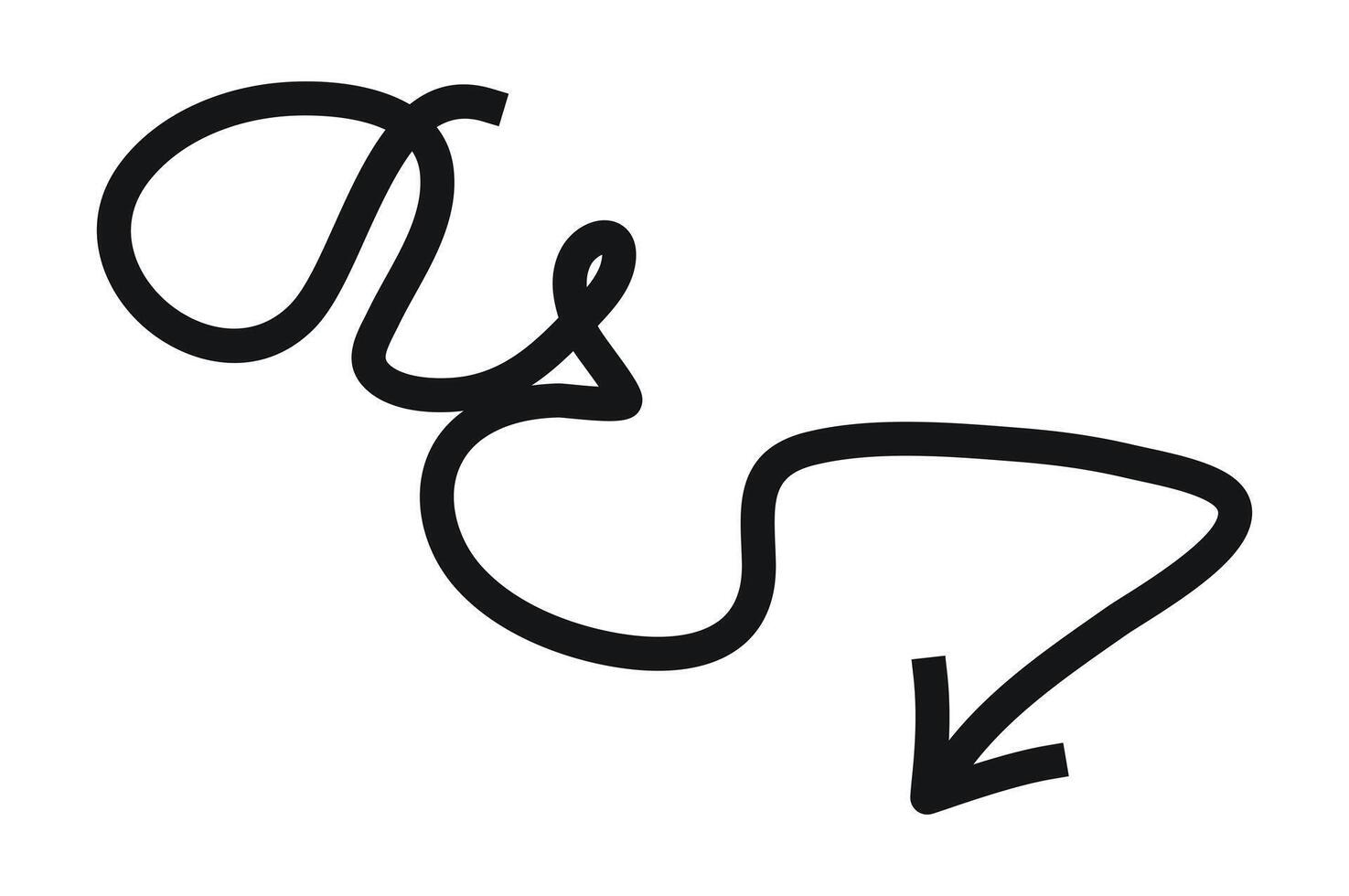 Hand drawn black wavy arrow on white background vector