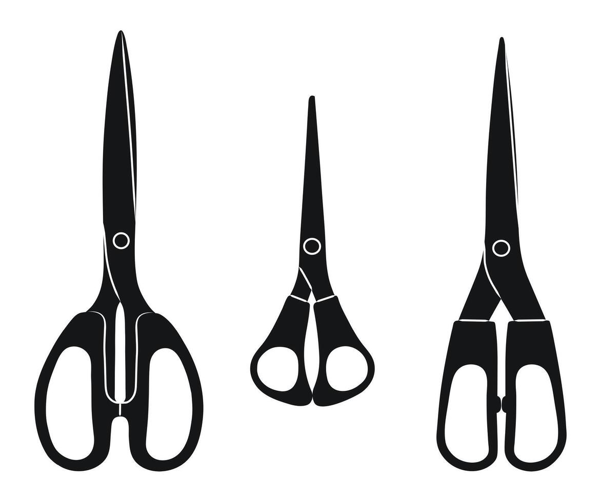 Stationery scissors, tool silhouette sketch vector