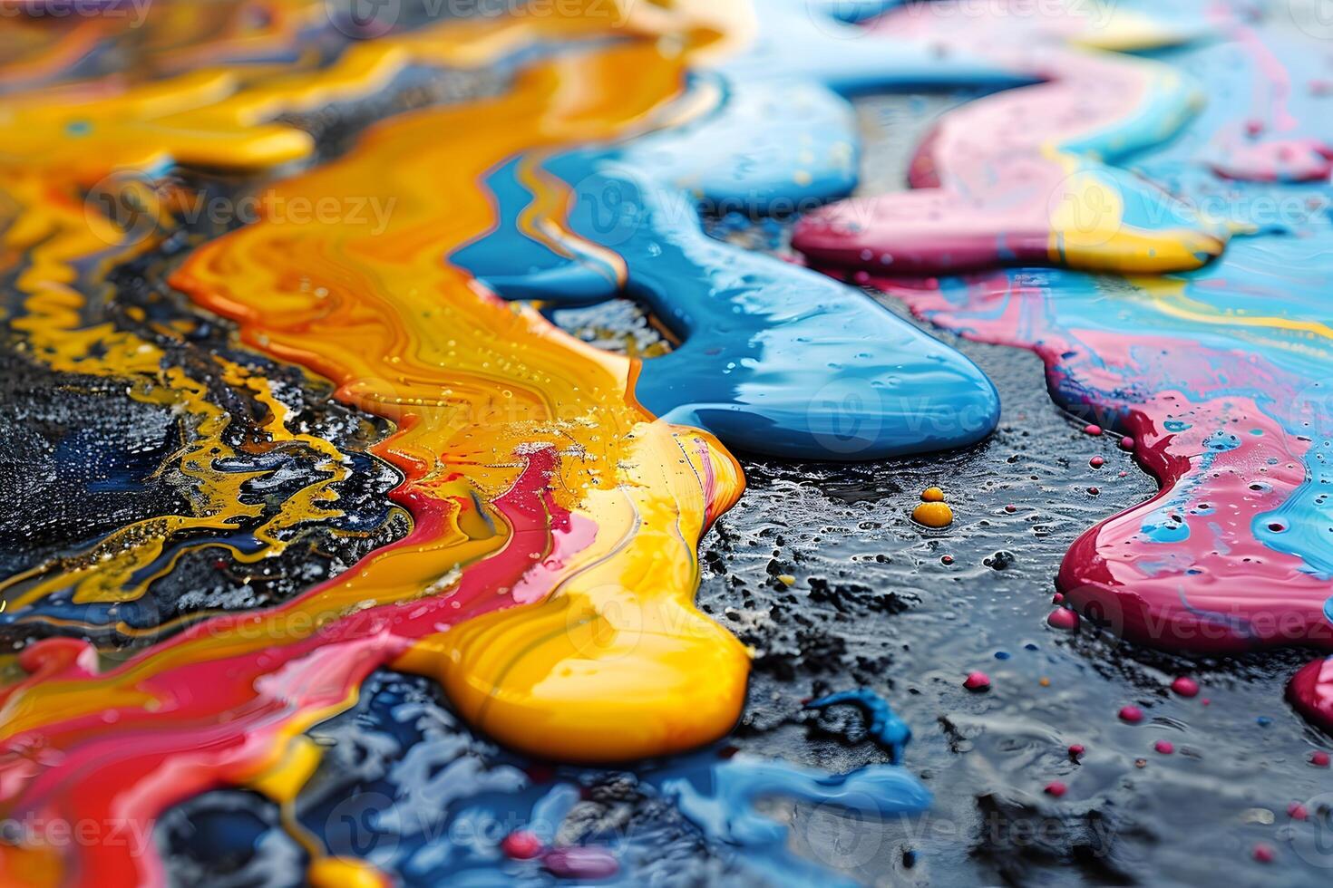 Abstract Colorful Paint Streaks on Black Surface - Vibrant and Dynamic Art, Perfect for Wall Art and Creative Design photo