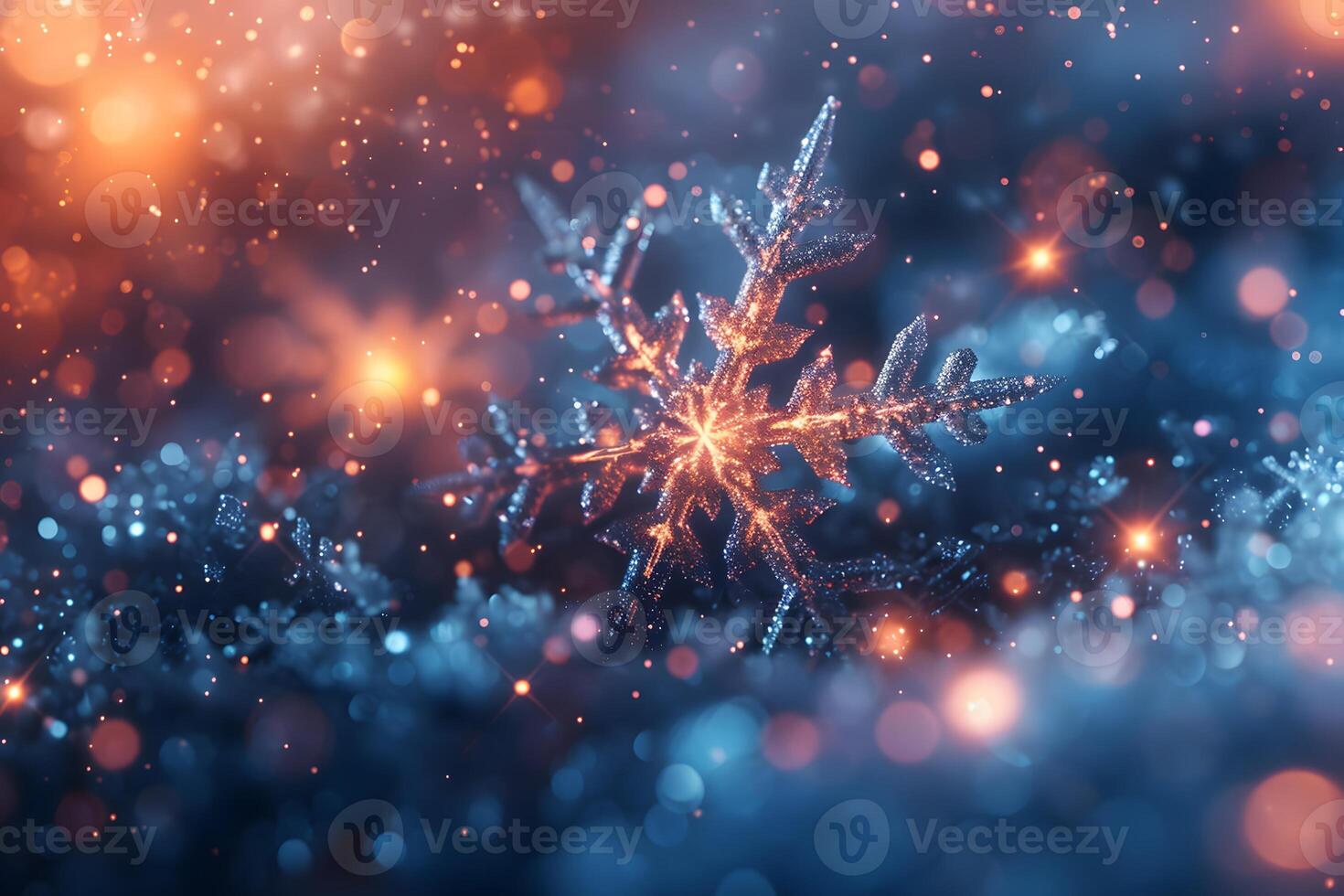 Festive Winter Snowflake with Sparkling Lights - Ideal for Holiday Greeting Cards and Seasonal Decor photo