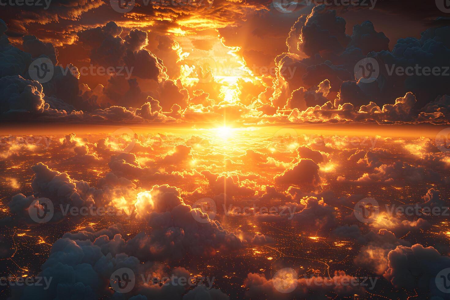 Golden Sunset Above Majestic Cloudscape - Perfect for Dreamy Landscape Design or Atmospheric Backgrounds photo