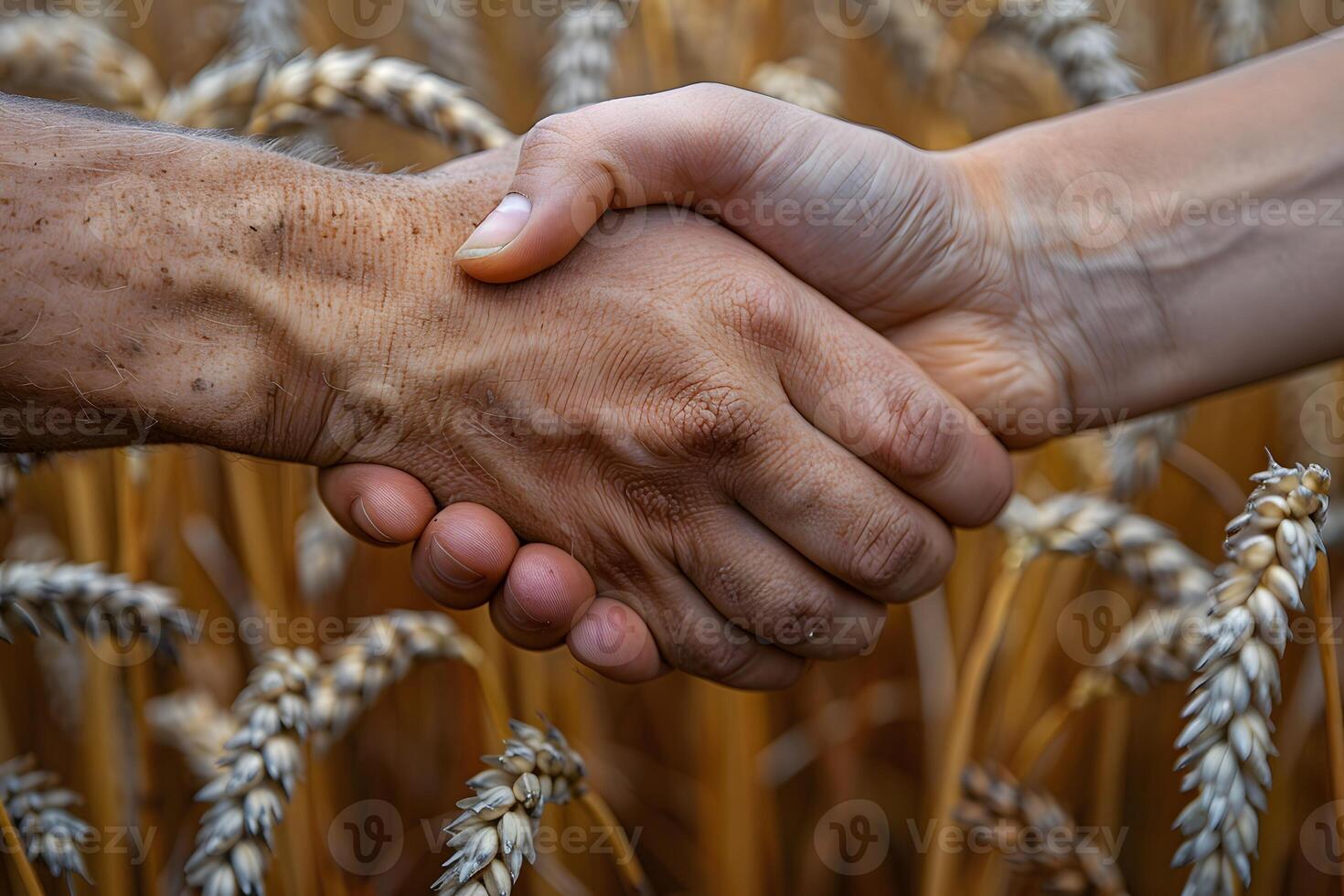 Handshake Agreement in Wheat Field Agricultural Partnership and Collaboration Concept for Print, Card, Poster photo