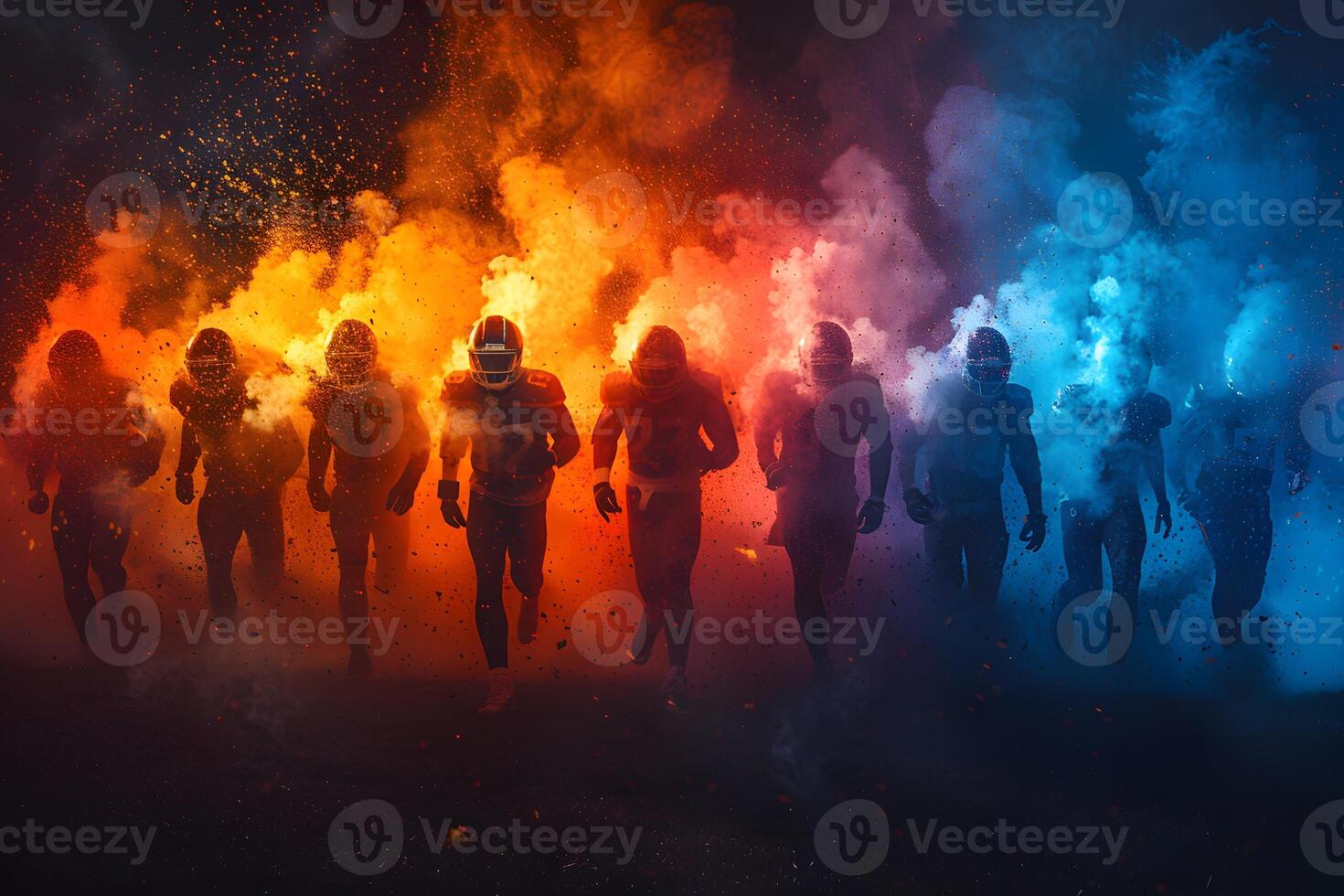 Dynamic Sports Action with Smoke Effects, Team Collaboration, and Energy for Athletic Inspiration, Design for Print or Poster photo