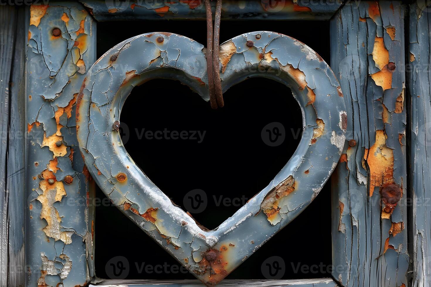 Rustic Weathered Metal Heart Shape with Flaking Paint - Perfect for Vintage Designs, Posters, or Cards photo