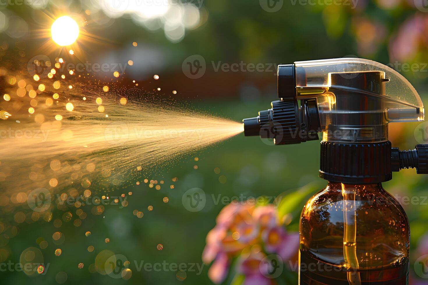 Close-Up of Garden Spray Bottle During Golden Hour - Fine Mist, Gardening Tool, Outdoor Care photo
