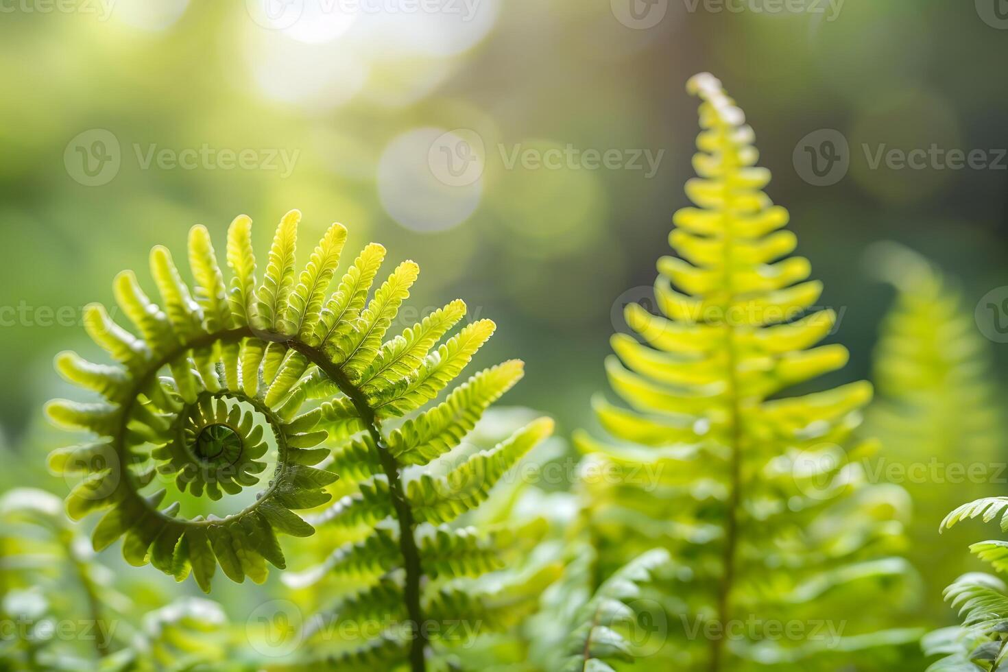 Close-up of Vibrant Green Ferns in Natural Sunlight - Ideal for Nature Prints and Botanical Designs photo