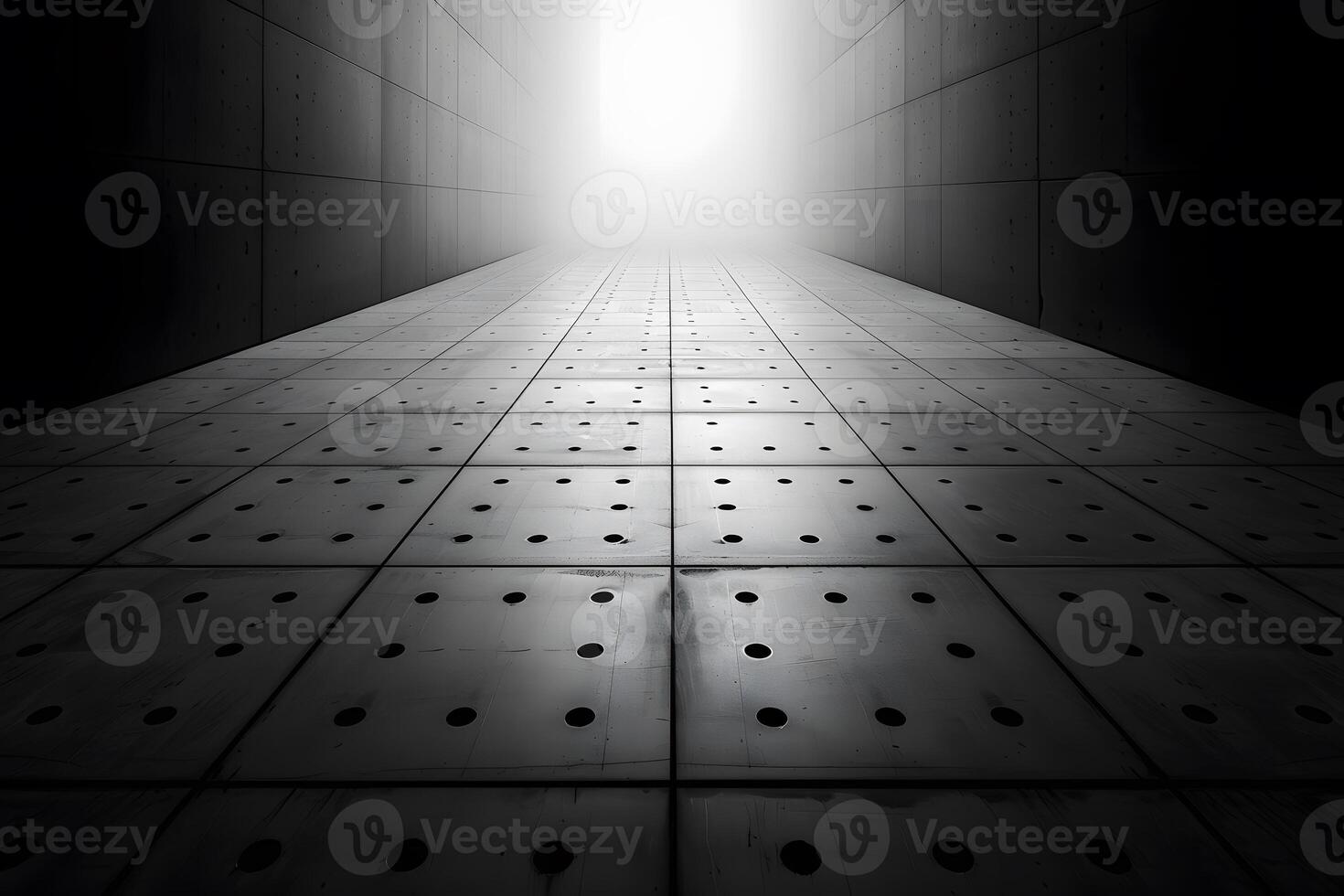 Abstract Futuristic Corridor with Geometric Patterns and Vanishing Point Perspective Ideal for Design, Backgrounds, and Modern Interiors photo