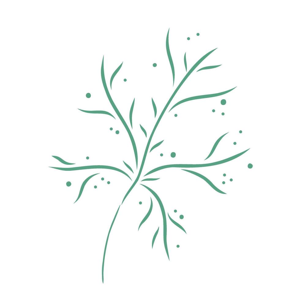 Abstract decorative branch illustration. Flat style. Abstract green leaves and branches drawing for decoration of greeting cards, invitations, postcards, logos, prints, banners. vector