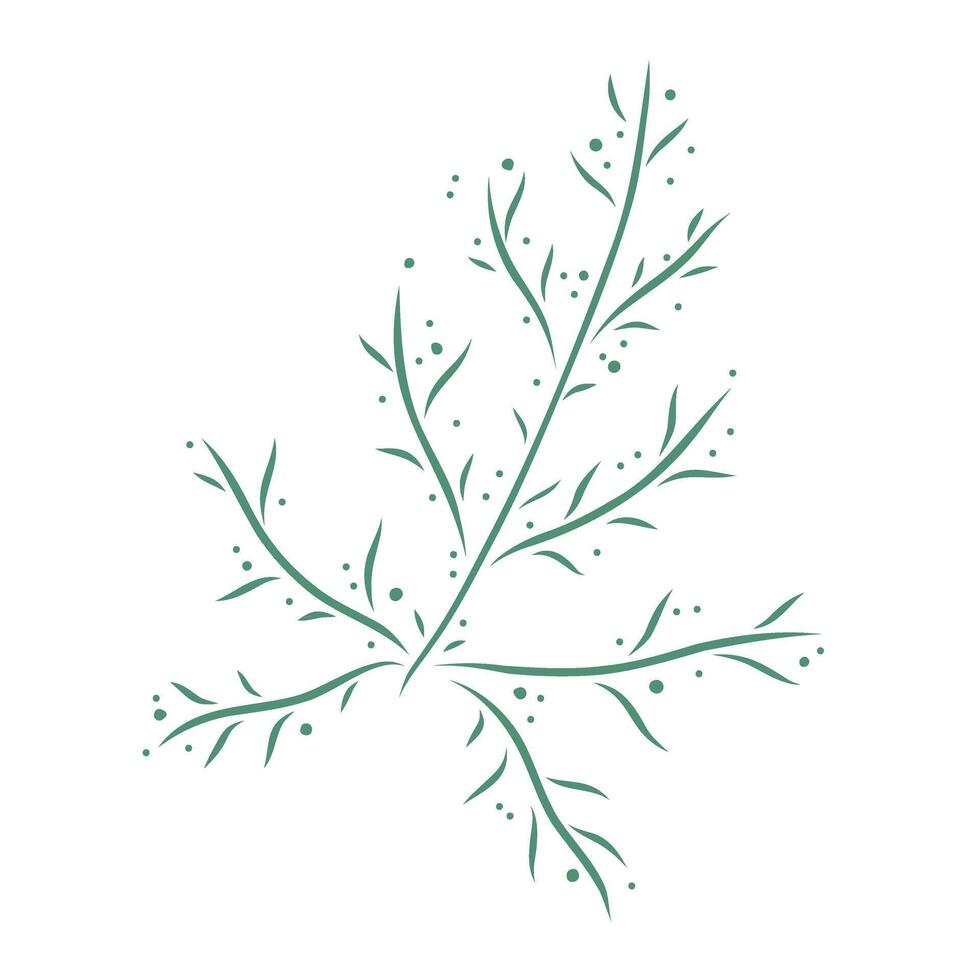 Abstract decorative branch illustration. Flat style. Abstract green leaves and branches drawing for decoration of greeting cards, invitations, postcards, logos, prints, banners. vector