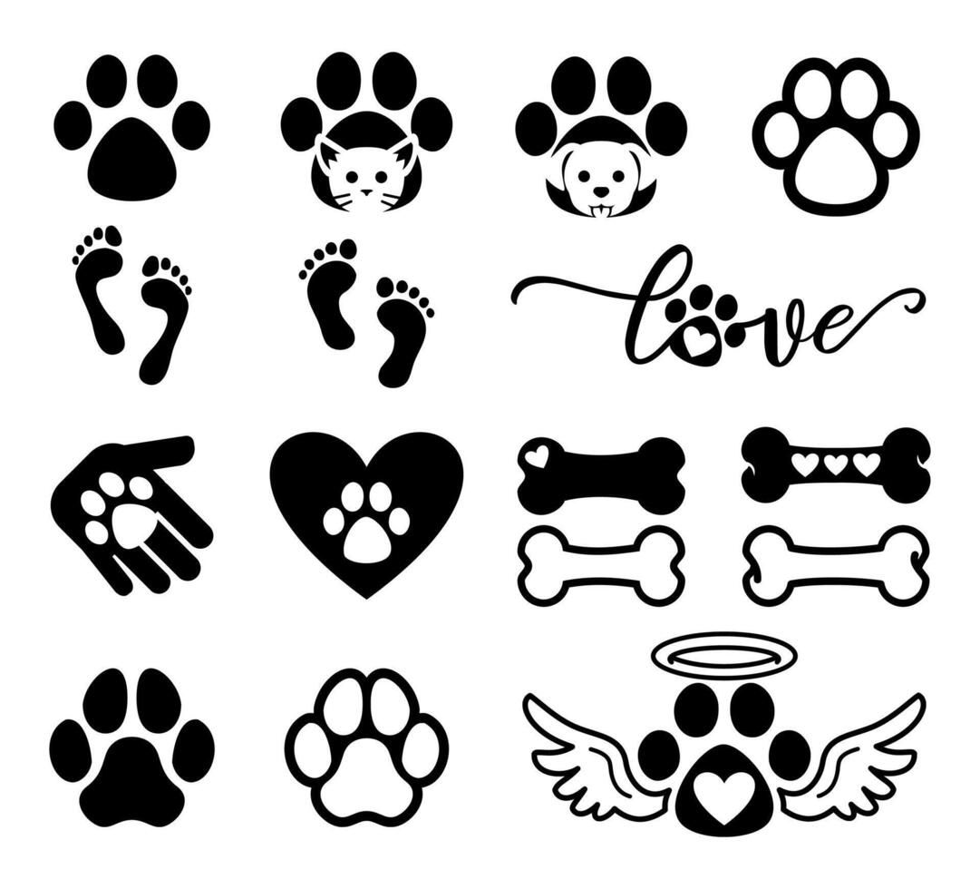 Cute Paw Print Designs, Dog and Cat Paws vector