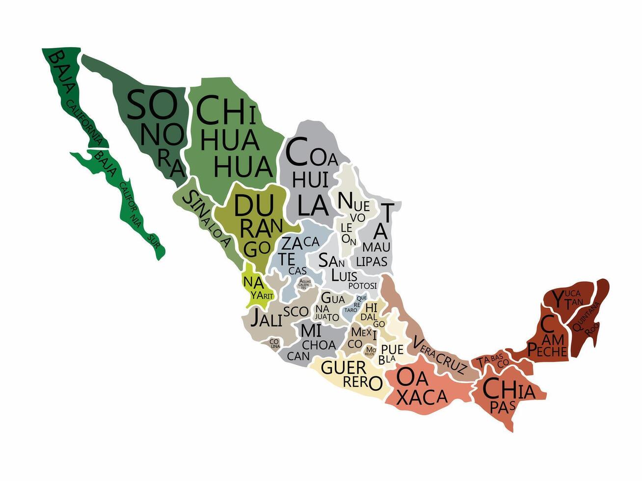 Mexico map with province's name doodle freehand drawing. vector