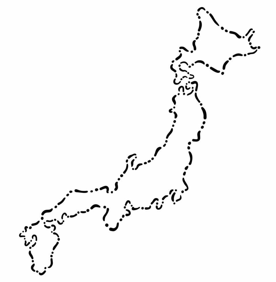 Doodle freehand dash line drawing of Japan map. vector
