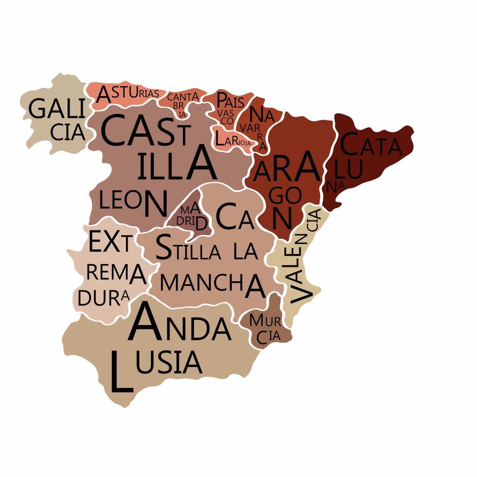 Spain map with province's name doodle freehand drawing. vector