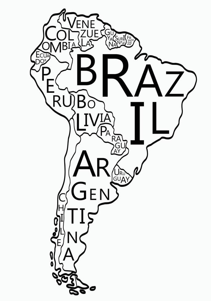 Doodle freehand drawing of South America countries map. vector