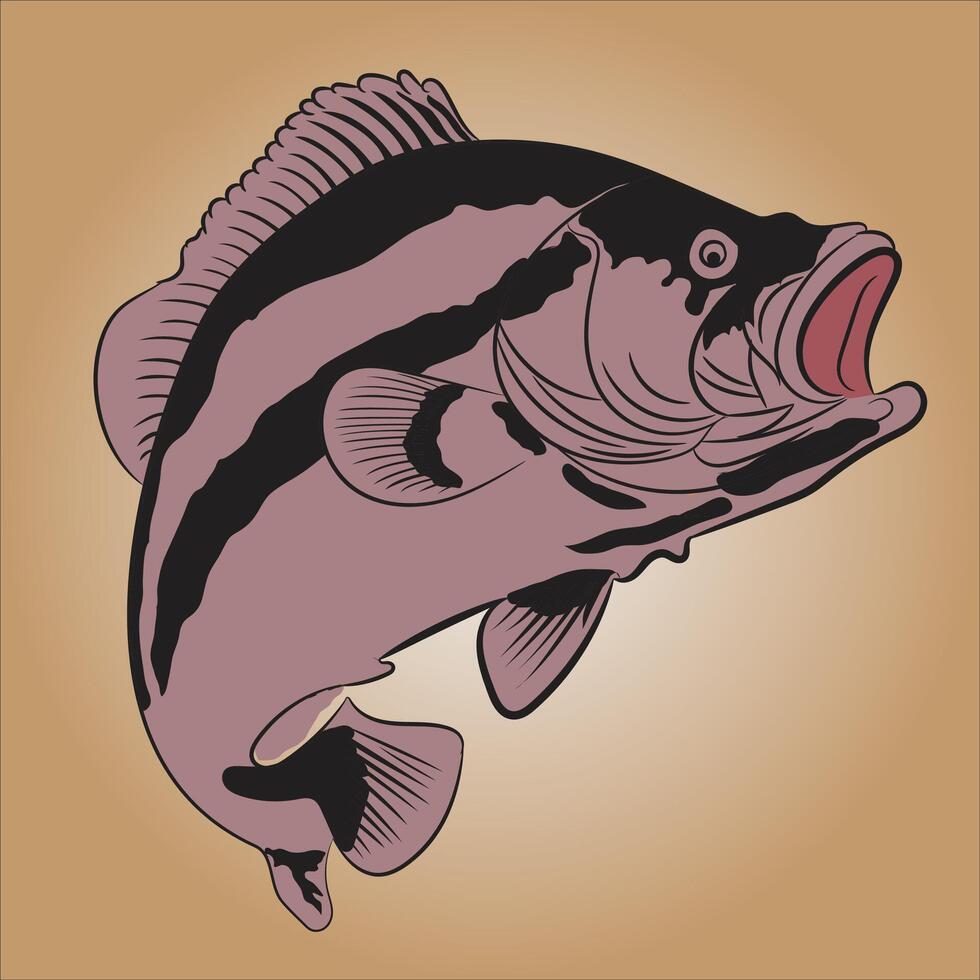 a bass fish with its mouth open on a brown background vector