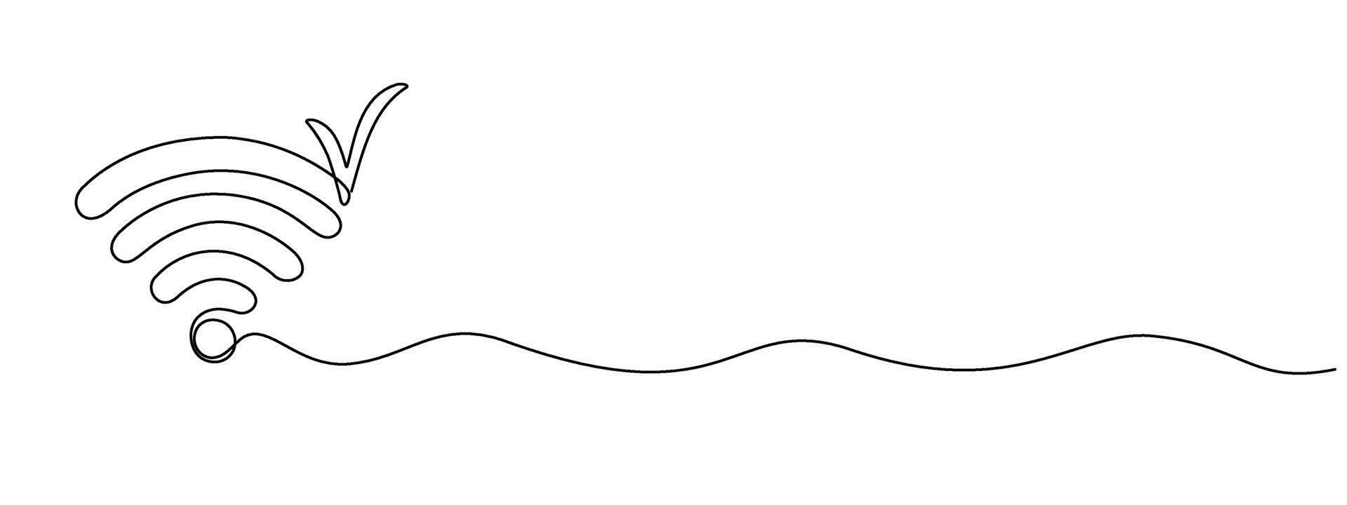 WI-FI wireless connection signal and shared internet network drawn in one continuous line. Outline access point icon for internet in simple linear style. editable illustration vector