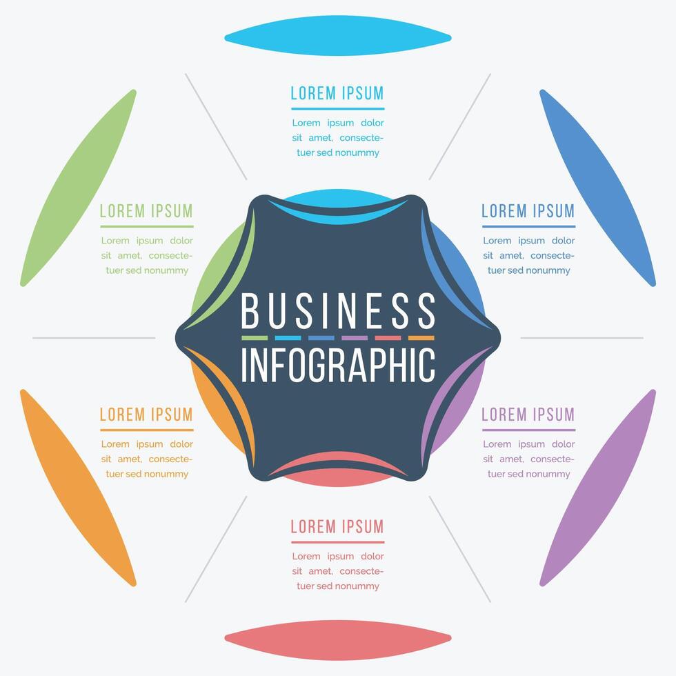 Infographic design 6 steps, objects, elements or options business information circle infographic template vector