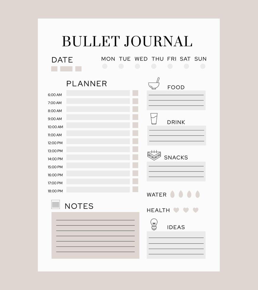 Bullet Journal Planner Minimalistic Template vector