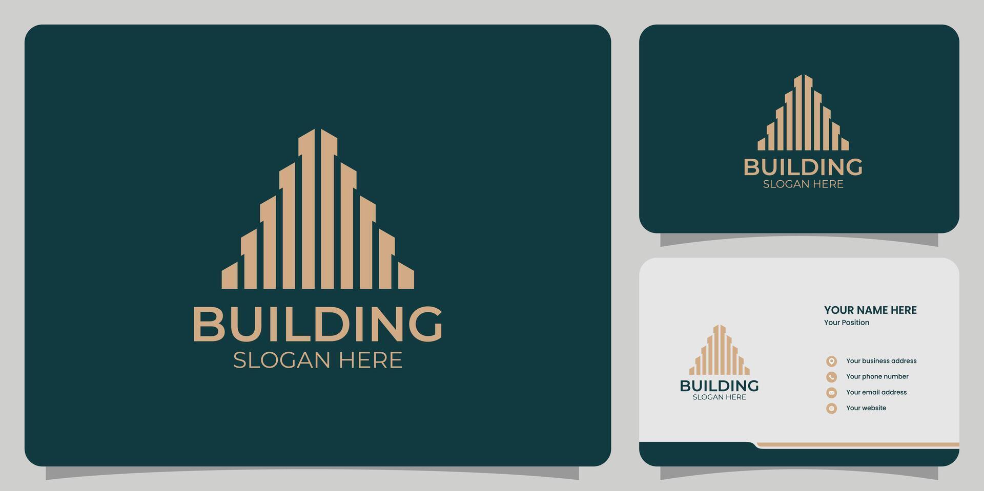 Simple building logo with modern style logo design and business card template vector