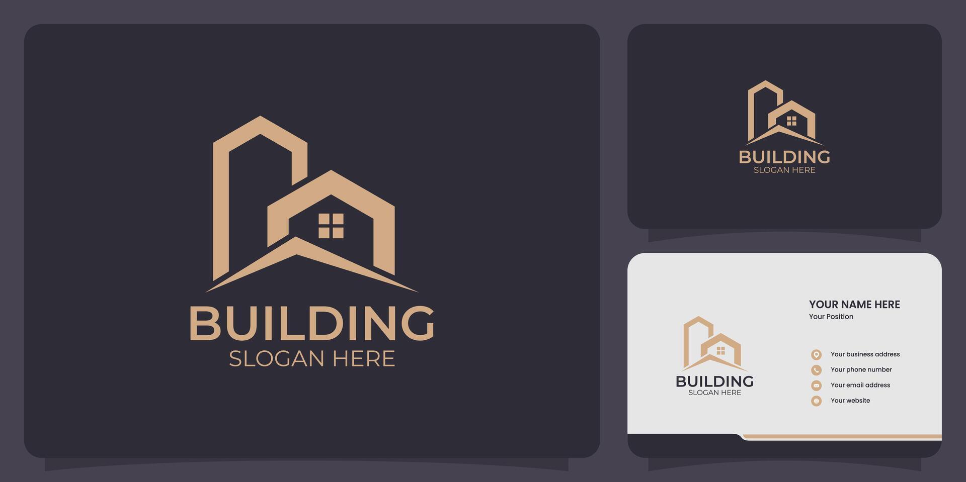 Simple building logo with modern style logo design and business card template free vector