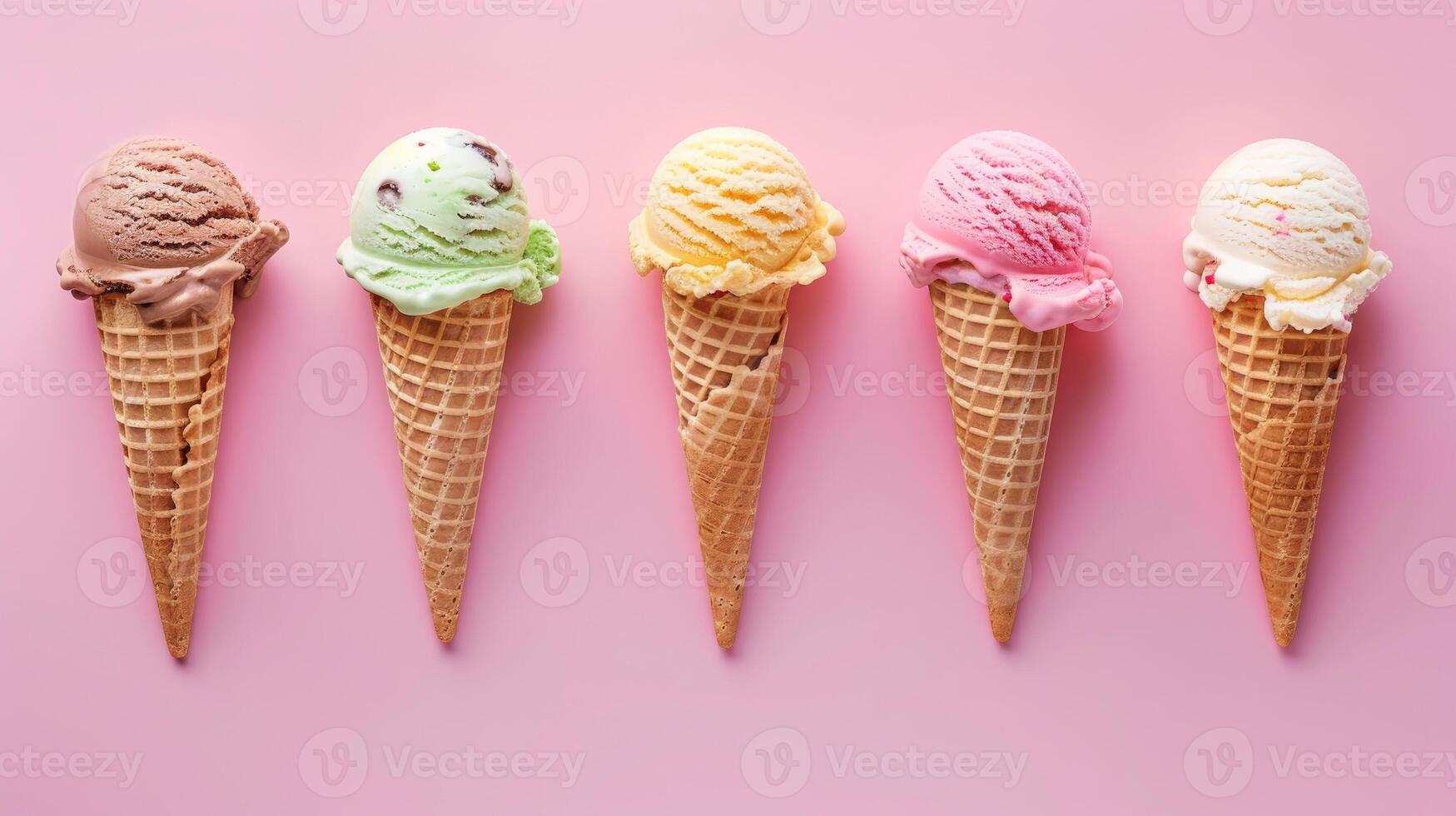 Cones ice creams with fruits, summer dessert background photo