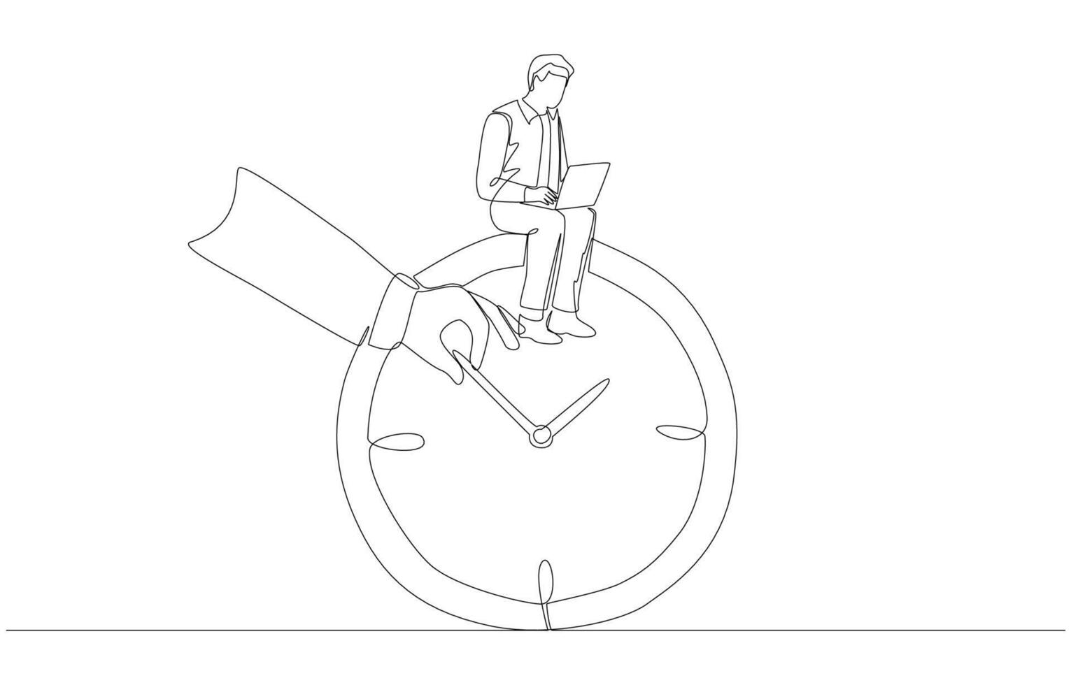 Continuous one line drawing of business manager moving hand of employee's work clock, flexible working concept, single line art. vector