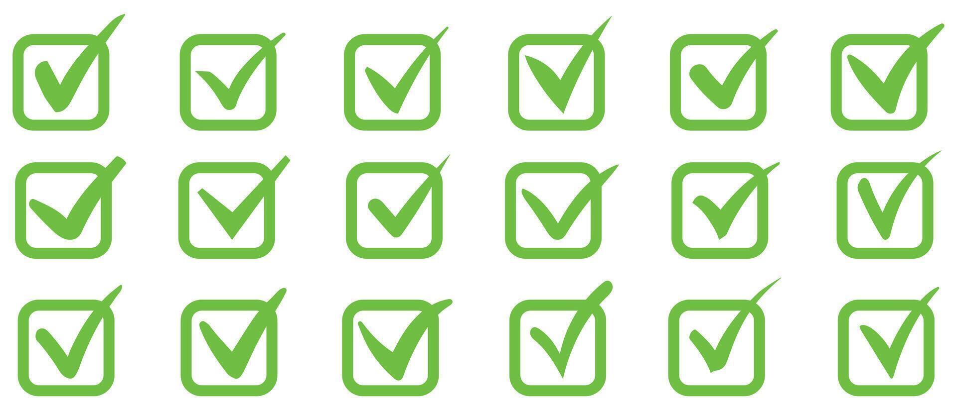 Right check mark green icon. Approved select choose design. vector