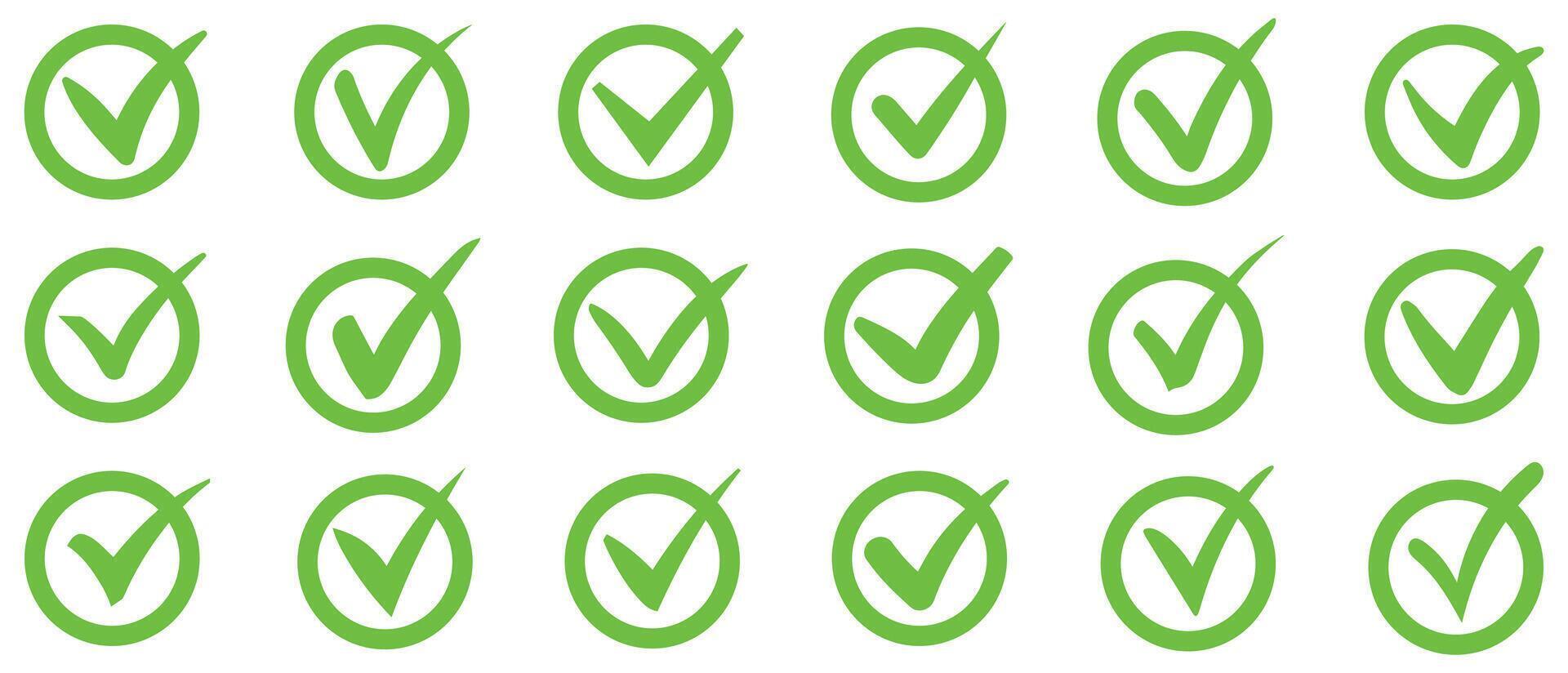 Right check mark green icon. Approved select choose design. vector