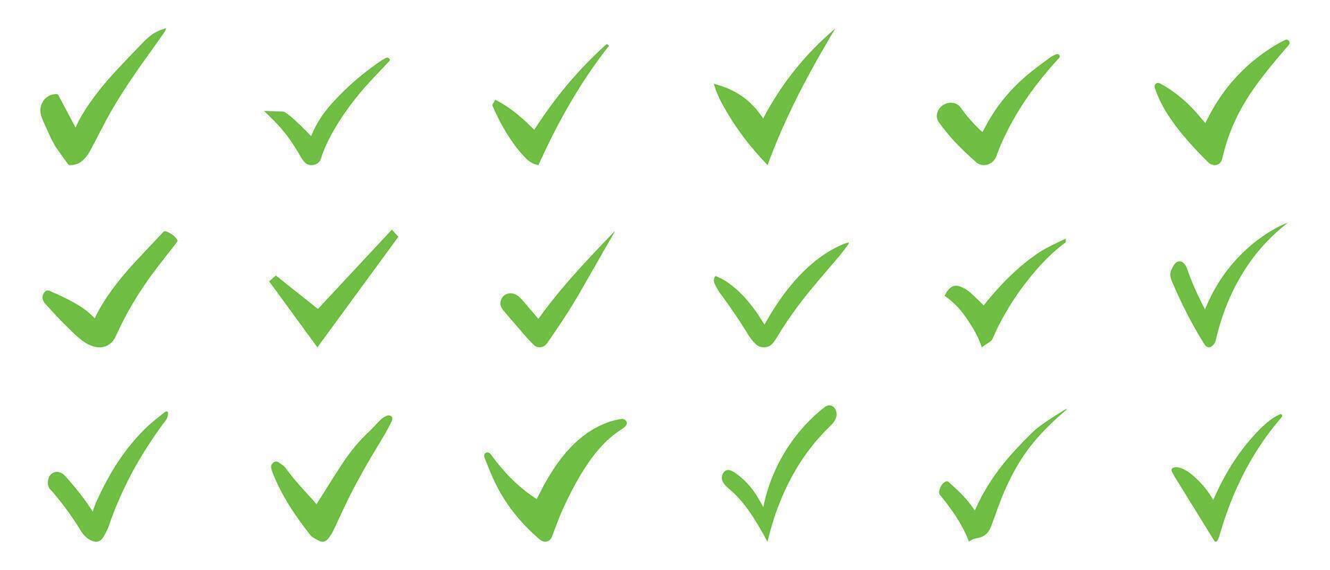 Right check mark green icon. Approved select choose design. vector