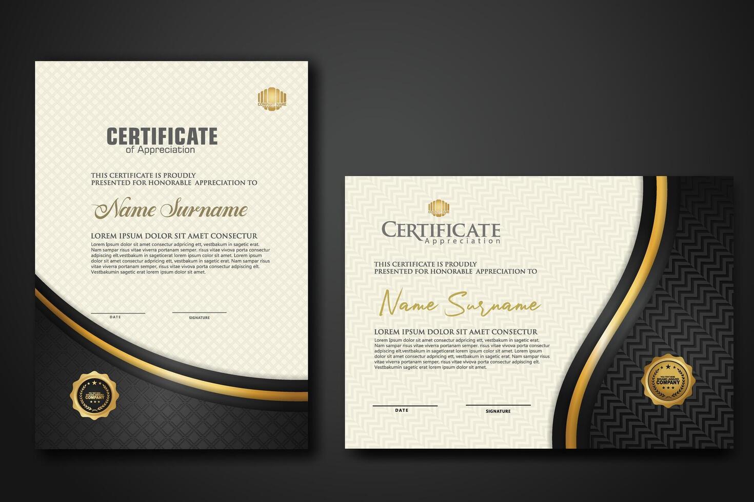 Luxury certificate template with textured effect dan line gold shine on frame background. new Collections vector