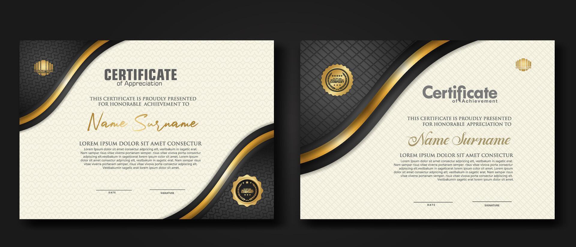 Luxury certificate template with textured effect dan line gold shine on frame background. new Collections vector