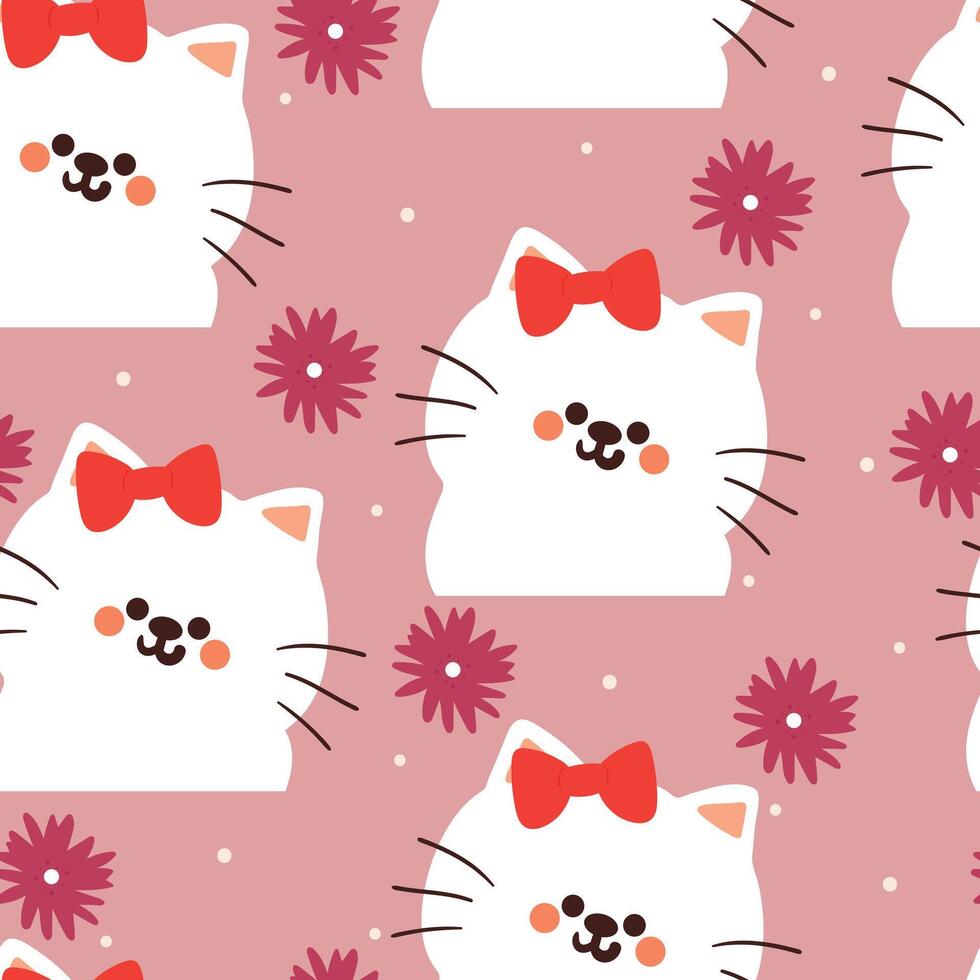 seamless pattern cartoon cat and flower. cute animal wallpaper for textile, gift wrap paper vector