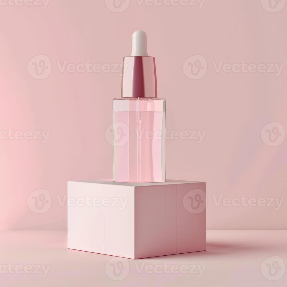 Essential bio oil bottle cosmetics, botanical plants background photo