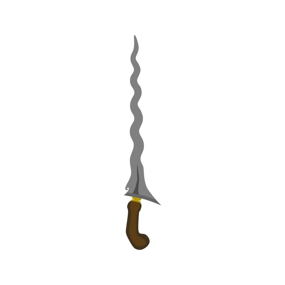 keris traditional weapon from indonesia in flat design illustration isolated on white background. Traditional Weapon From Central Java, East Java, Yogyakarta, Indonesia. vector
