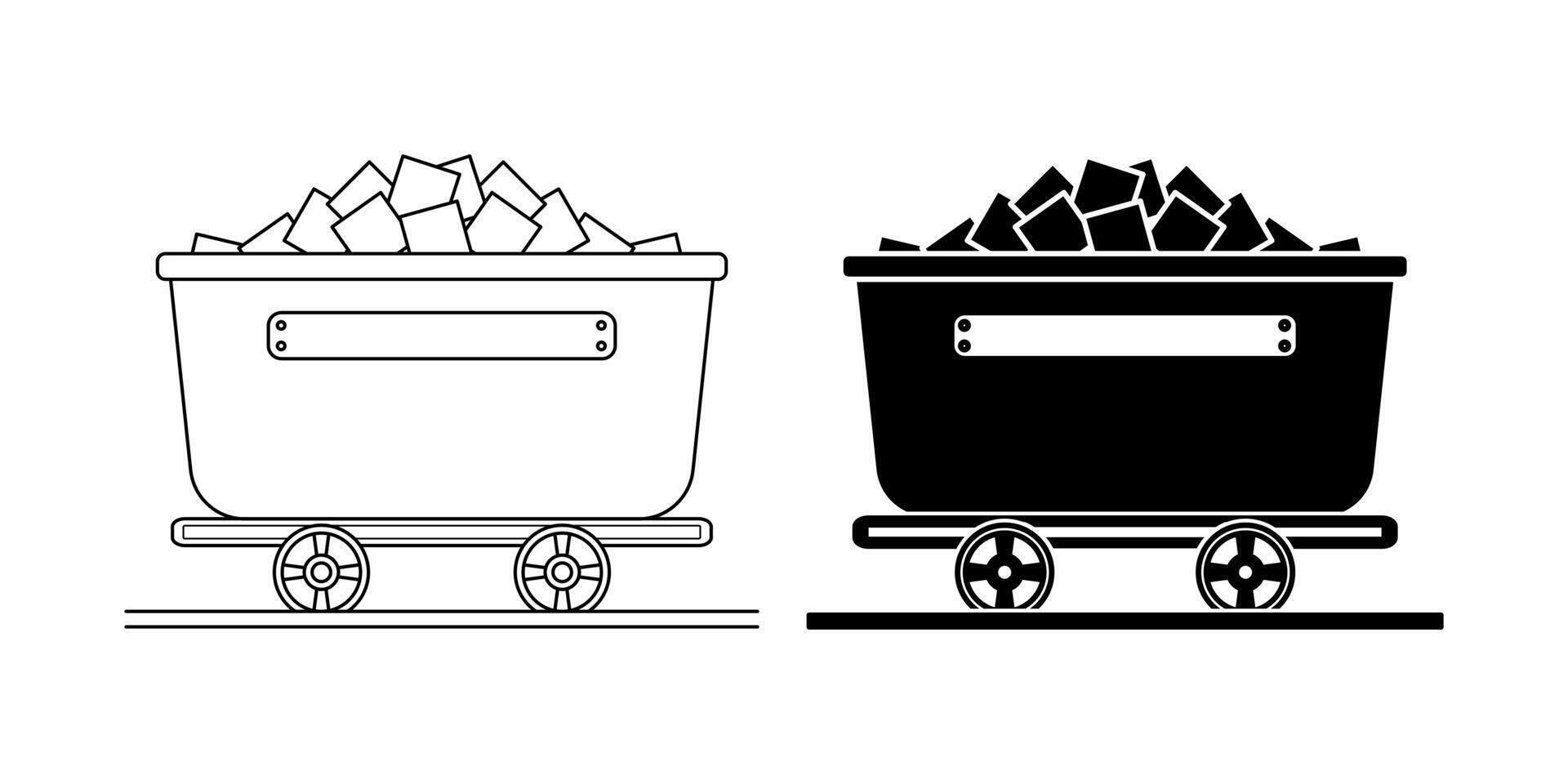 side view mine cart flat icon set isolated on white background vector