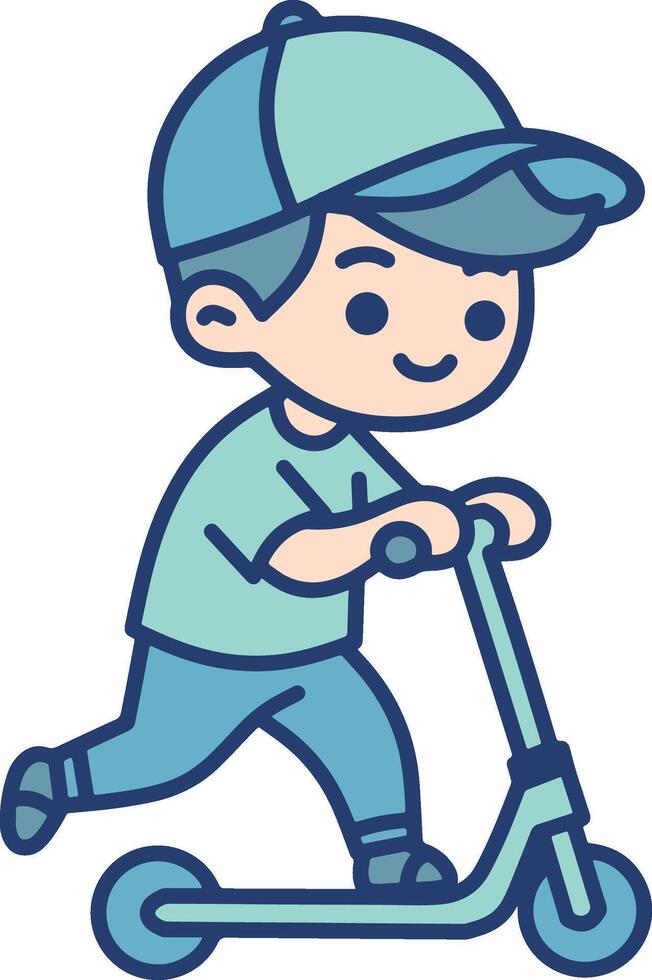 Kids riding scooter cartoon illustrations vector
