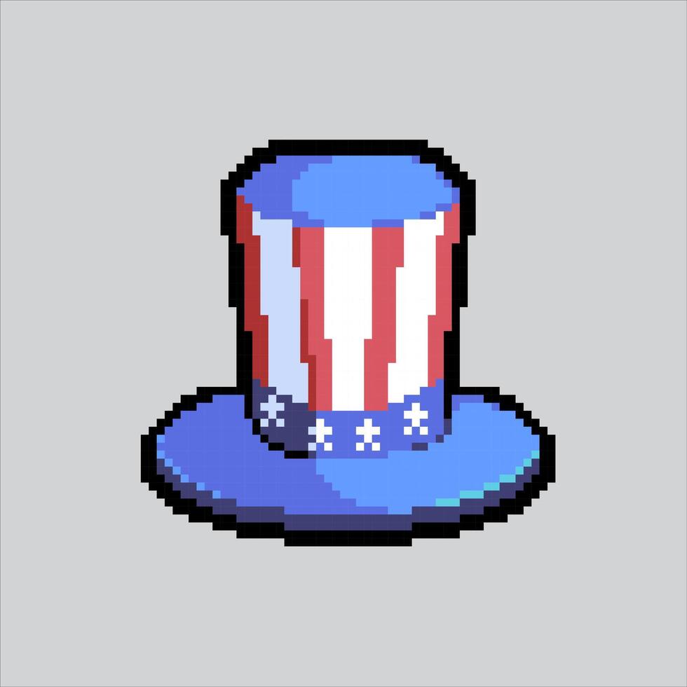 Pixel art illustration US Top Hat. Pixelated United States Hat. USA Top Hat Independence Day pixelated for the pixel art game and icon for website and game. old school retro. vector